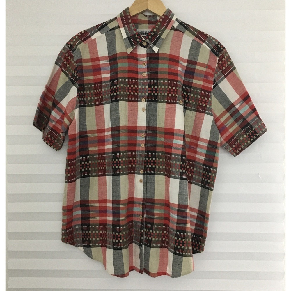 Cabin Creek Woman Shirt Button Front Size 20W Short‎ Sleeve Plaid Cotton Pocket